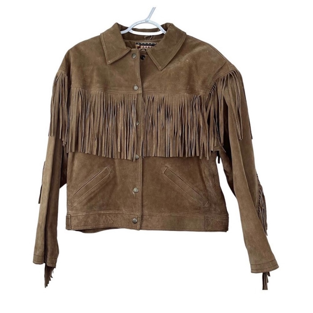 G-III Leather Suede Fringed Jacket Women's Size Medium Global Identity